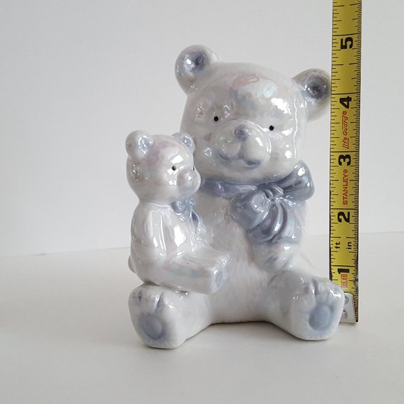 Baby Shower Nursery Decor Blue and White Opalescent Ceramic Teddy Bear **READ - Picture 2 of 5